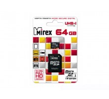 Карта памяти MicroSD T-Flash Mirex 64 Gb Class 10 + адаптер SD