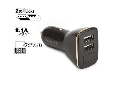 Автомобильная зарядка BOROFONE BZ11 Speed Map 2xUSB 2.1A с LED дисплеем (черная)