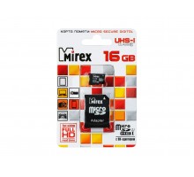 Карта памяти MicroSD T-Flash Mirex 16 Gb Class 10 UHS-1 + адаптер SD