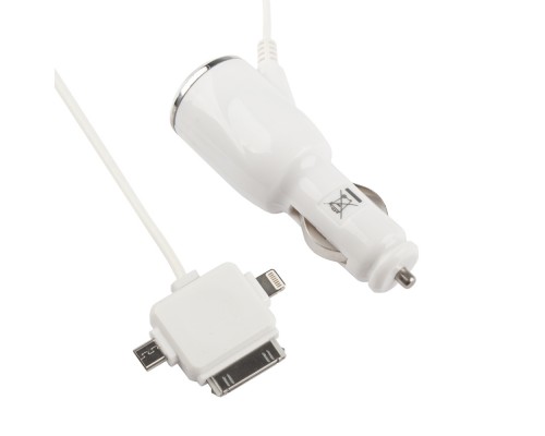 Автомобильная зарядка 4 в 1 для Apple 8 pin, 30 pin, Samsung Tab, Micro USB 5V 2.1 A, коробка