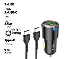 Автомобильная зарядка HOCO NZ6 1хUSB 3A 2xUSB-C PD45W QC3.0 с кабелем Type-C 1м (черная)