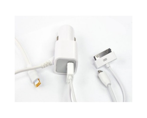 Автомобильная зарядка 3 в 1 для Apple 8 pin, 30 pin, Samsung Tab, Micro USB 5V 2.1 A, коробка