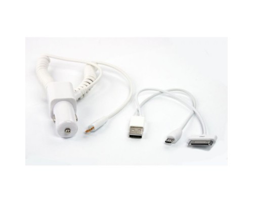 Автомобильная зарядка 3 в 1 для Apple 8 pin, 30 pin, Samsung Tab, Micro USB 5V 2.1 A, коробка