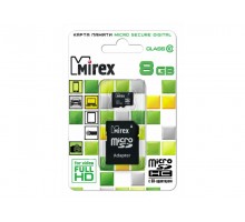 Карта памяти MicroSD T-Flash Mirex 08 Gb Class 10 + адаптер SD